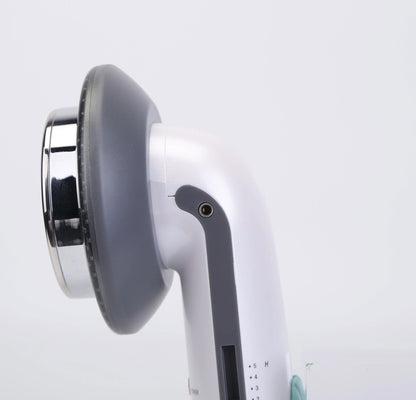 Close-up side view of the head and handle of a 3-in-1 ultrasonic body shaping massager
