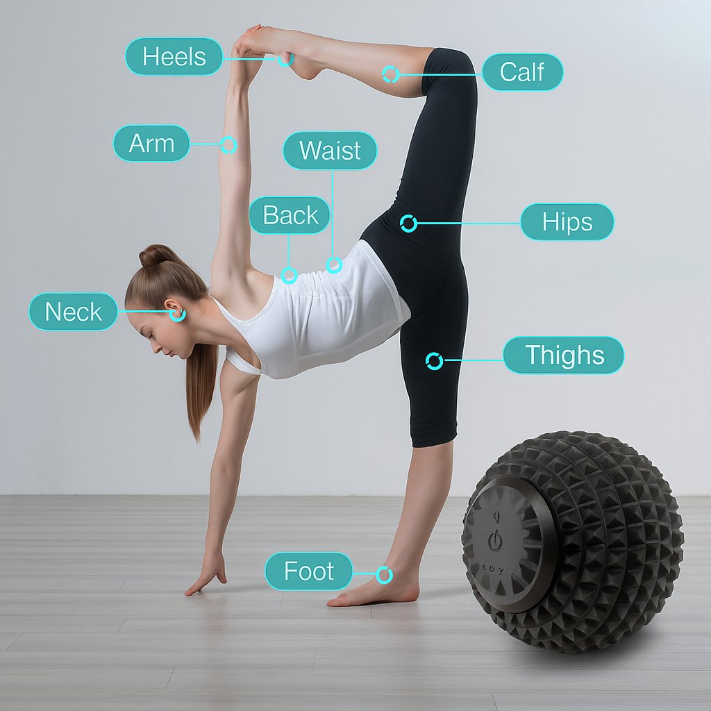 4-speed electric massage ball – suitable for multiple body areas including neck, back, waist, hips, thighs, calves, heels, arms, and feet