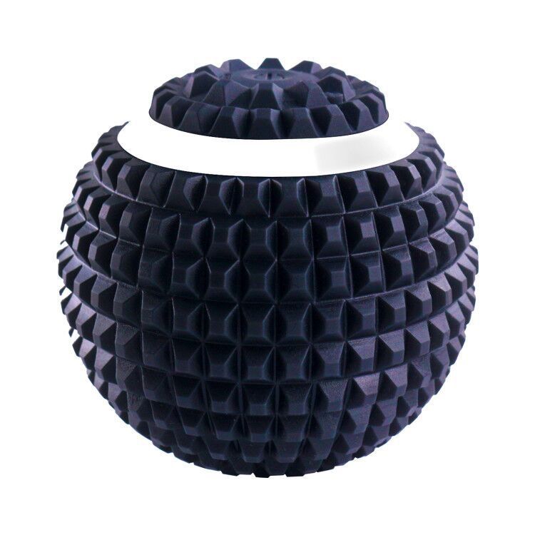 Dark blue 4-speed electric massage ball with textured spikes on white background