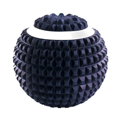 Dark blue 4-speed electric massage ball with textured spikes on white background