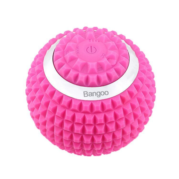 Pink 4-speed electric massage ball with textured spikes and visible Bangoo branding