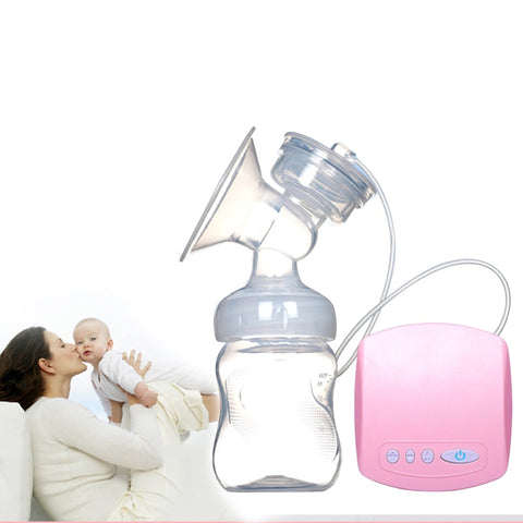 Automatic electric breast pump single pink version shown with mother and baby lifestyle image