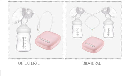 Electric breast pump showing unilateral and bilateral pumping options