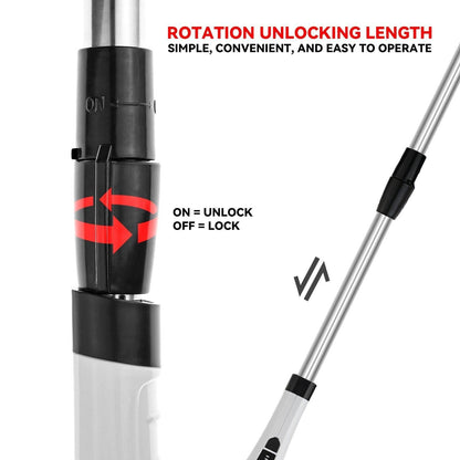 Close-up of electric cleaning brush locking system with rotation unlock instructions