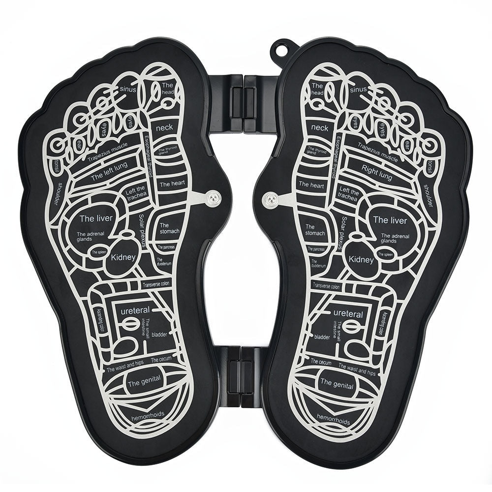 Foldable foot massager pad displaying reflexology zones for various body organs