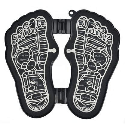 Foldable foot massager pad displaying reflexology zones for various body organs