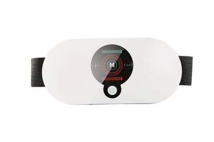 Front view of a digital heating massager with display and adjustable strap