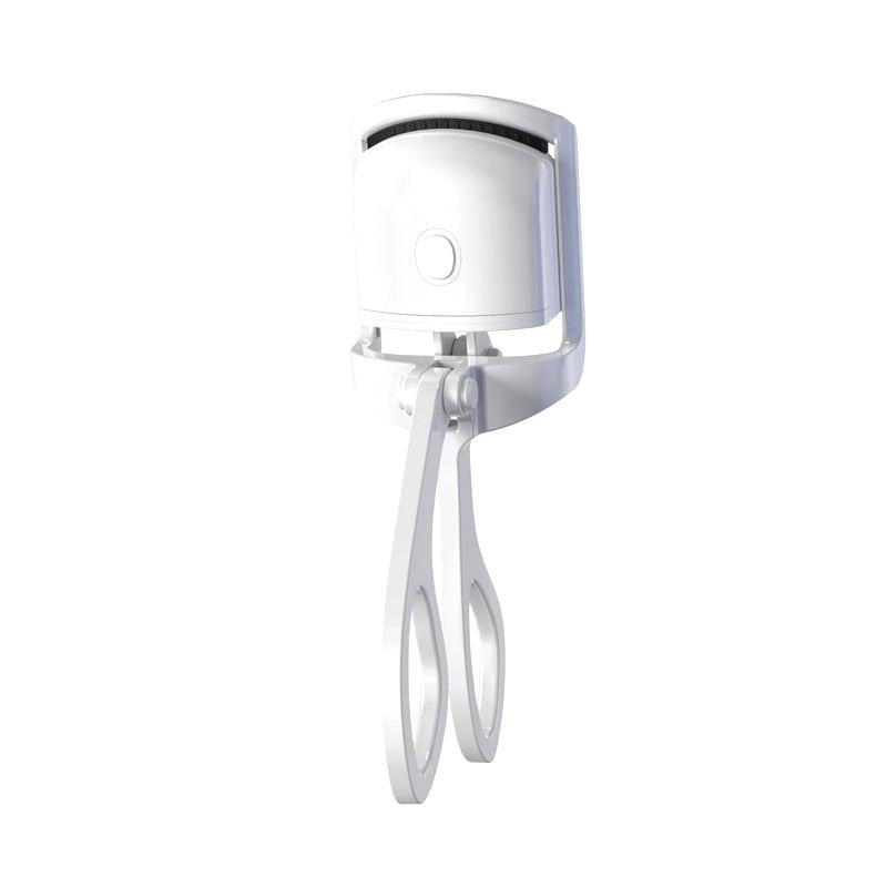 White heated eyelash curler with sleek design on white background