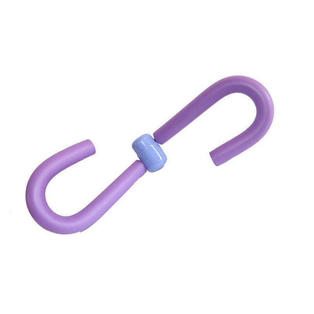Isolated purple leg and thigh workout trainer with light blue center joint on a white background