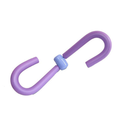 Isolated purple leg and thigh workout trainer with light blue center joint on a white background