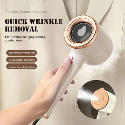 Mini Portable Handheld Garment Steamer beige – quick wrinkle removal demo on clothes