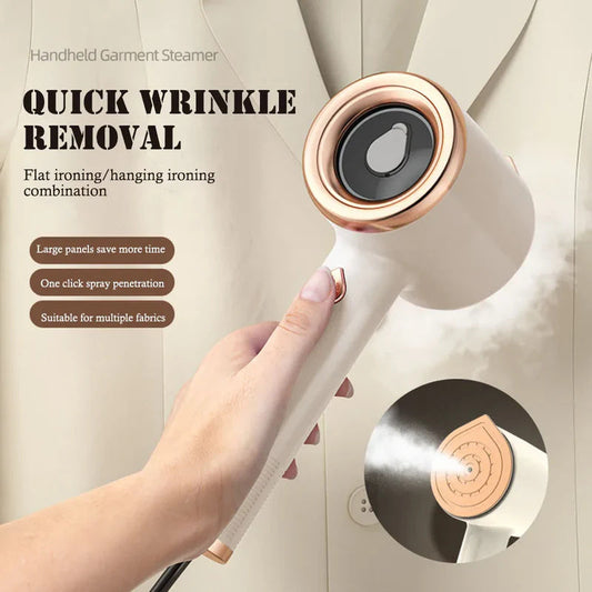 Mini Portable Handheld Garment Steamer beige – quick wrinkle removal demo on clothes
