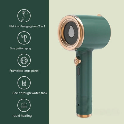 Mini Portable Handheld Garment Steamer green – product features with icons