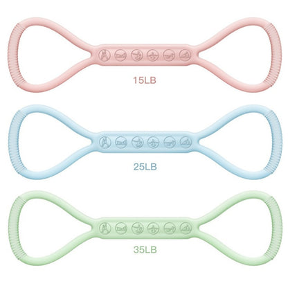 Set of 3 mini resistance bands in pink, blue, and green – light, medium, and heavy levels (15lb, 25lb, 35lb)