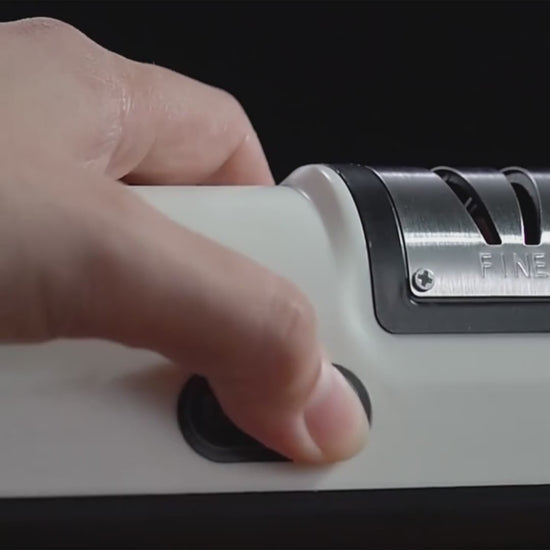 Short video of the Electric Knife & Scissor Sharpener – USB Rechargeable, Dual-Stage System demonstrating quick knife and scissor sharpening.
