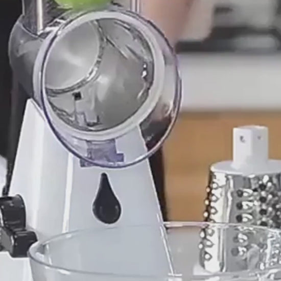 Demonstration video of the Manual 3-in-1 Vegetable Cutter showing rotary slicing and grating in action
