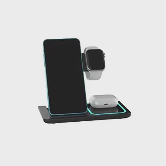 Demo video of 3-in-1 Foldable Wireless Charging Station compatible with iPhone, Apple Watch, and AirPods