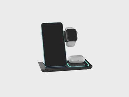 Demo video of 3-in-1 Foldable Wireless Charging Station compatible with iPhone, Apple Watch, and AirPods