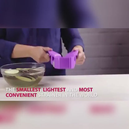 Product video of the Clip-On Silicone Pot and Pan Strainer showing how it securely clips to pots and pans and drains liquids easily