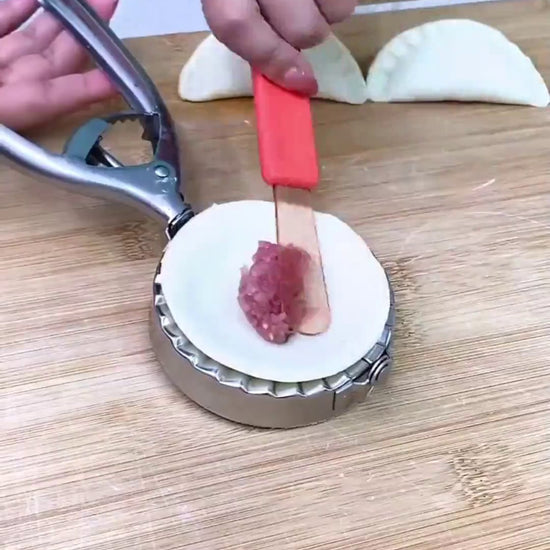 Short demo video showing how to cut, fill, and seal dumplings using the stainless steel dumpling maker