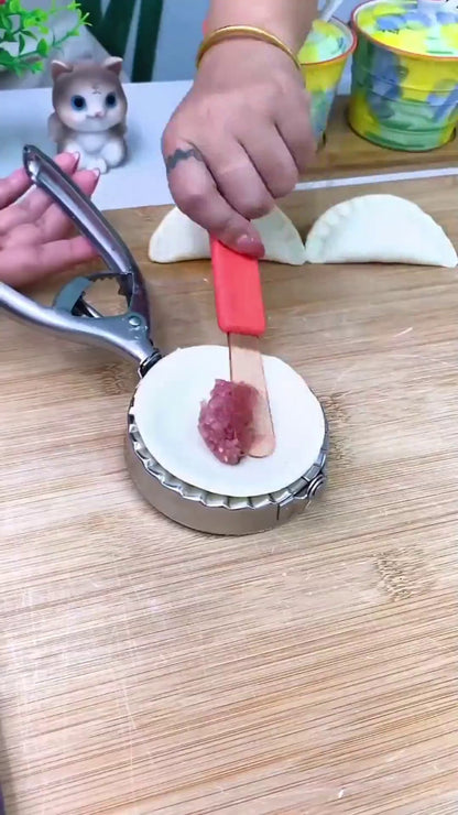 Short demo video showing how to cut, fill, and seal dumplings using the stainless steel dumpling maker