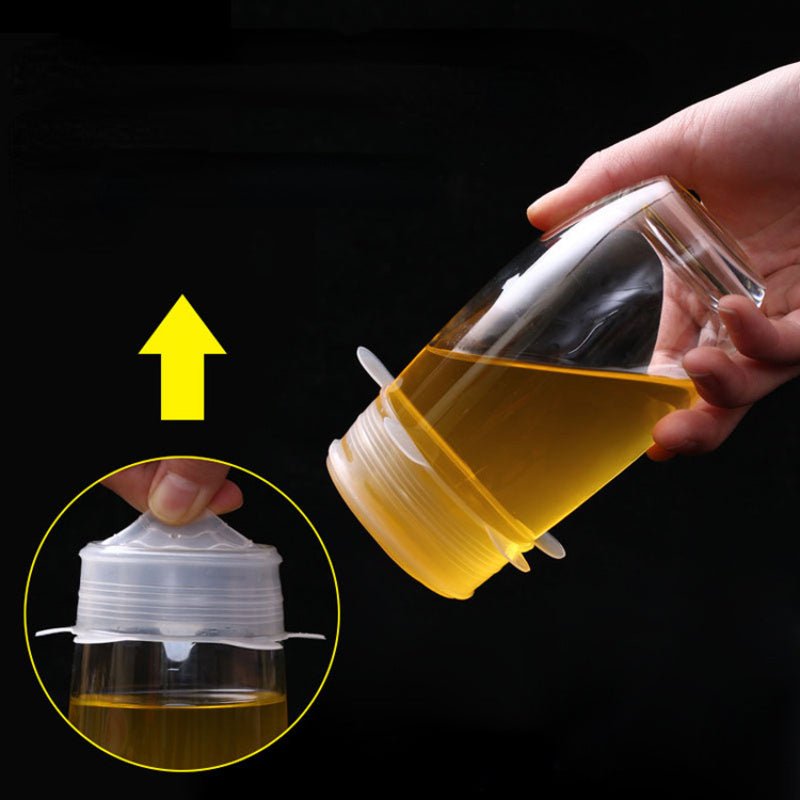 Demonstration of silicone lid stretch and leak-proof seal with liquid-filled glass