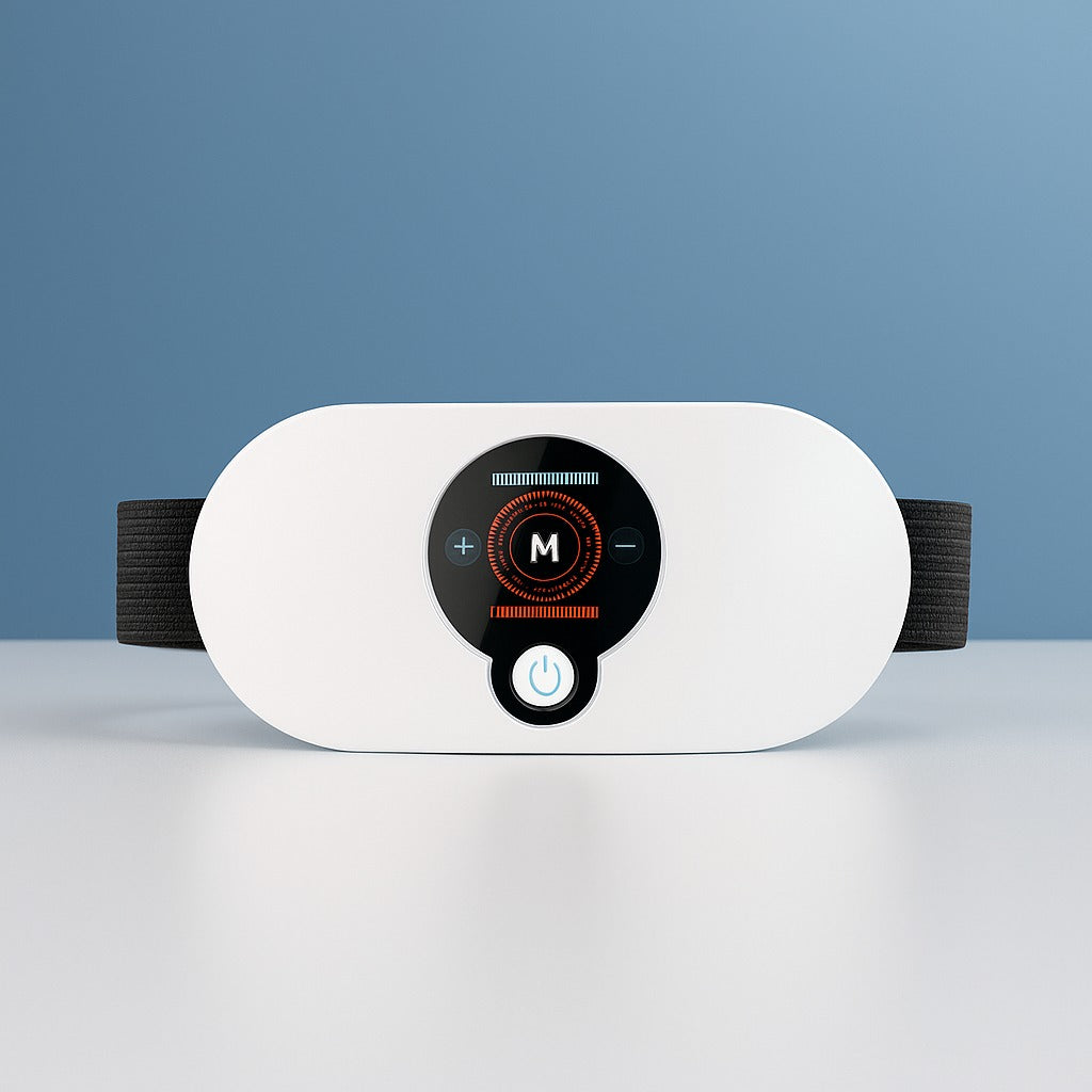 Front view of smart heating massage belt with LED display