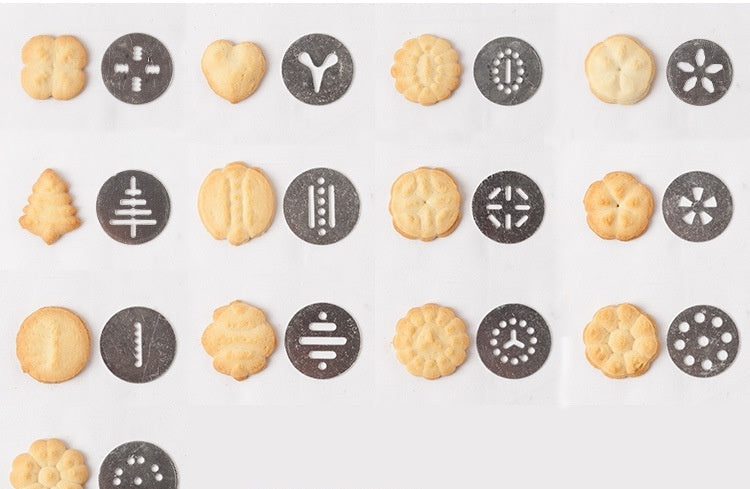 Examples of cookies made with 13 stainless steel cookie press discs
