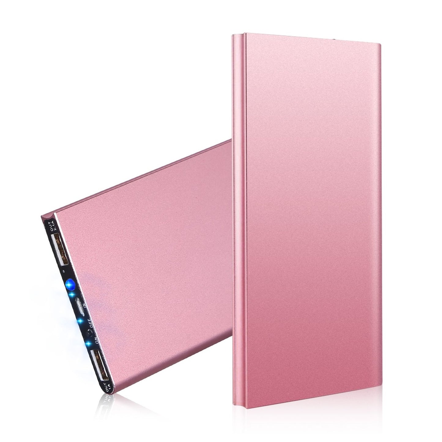 Rose gold ultra-slim 20,000mAh power bank shown on a clean white background.