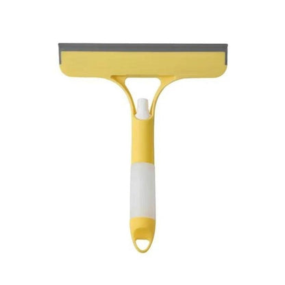 Front view of yellow 3-in-1 window squeegee with built-in spray handle on white background