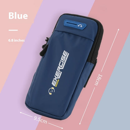 Blue exercise bag with dimensions on a colorful background