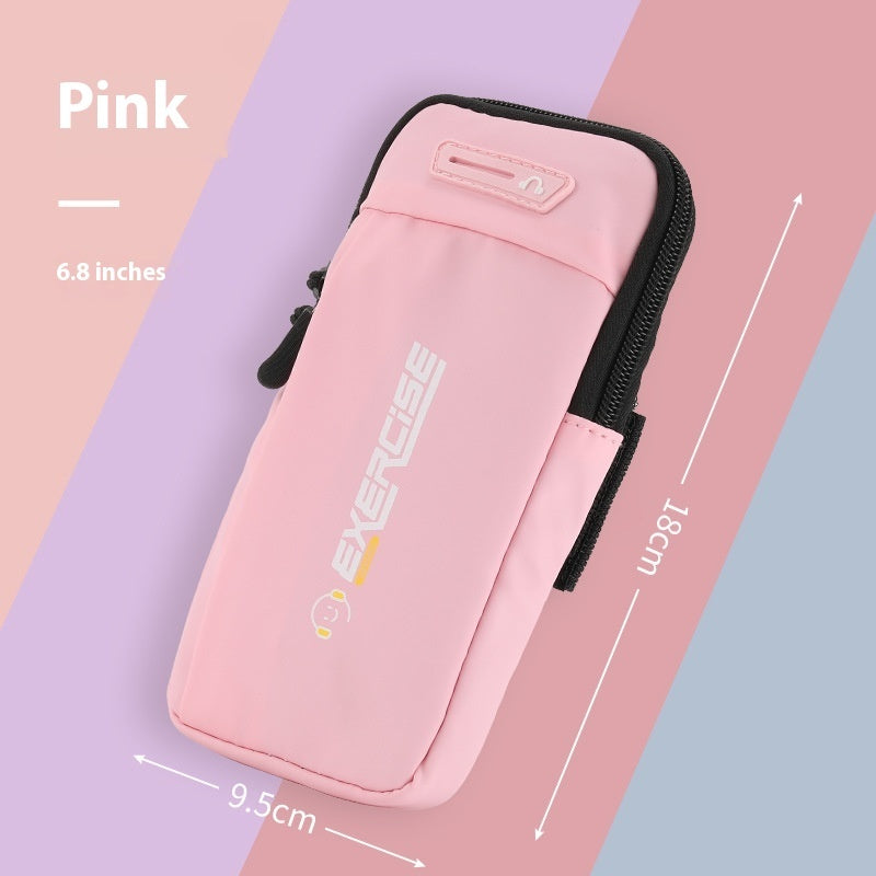 Pink phone case with measurements on a colorful background