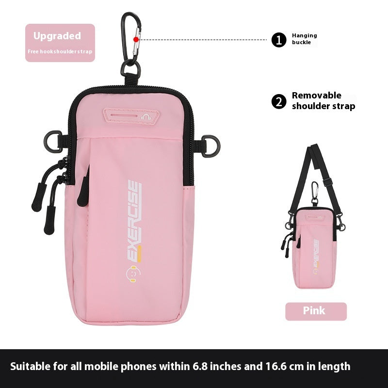 Pink phone case with hanging bubble and removable shoulder strap, suitable for phones up to 6.8 inches.